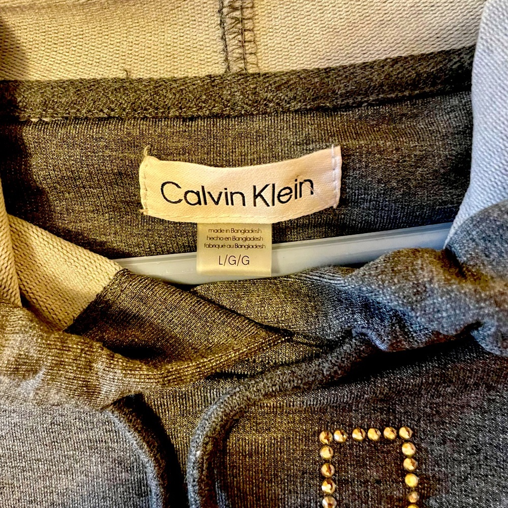 - Calvin Klein Women's Logo Studded Hoodie Dress NWT- Charcoal L - Picture 5 of 7